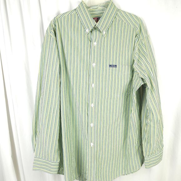 VTG Chaps Ralph Lauren Mens Large Green Striped Long Sleeve Button Up Shirt - Picture 1 of 8